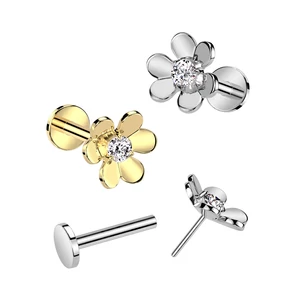 A &amp; ONE Ezüst Színű 316L Orvosi Acél Labret Piercing Réz Virág Dísszel