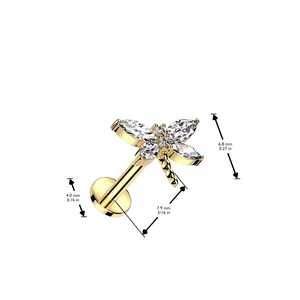 A &amp; ONE Arany Színű 316L Orvosi Acél Labret Piercing Réz Szitakötő Dísszel