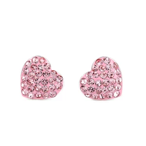 Rózsaszín Szív Alakú Swarovski® Kristályokkal Kirakott S925 Ezüst Fülbevaló -10mm