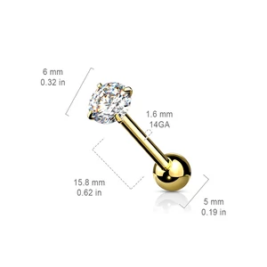 Ezüst Színű 316L Orvosi Acél Színváltós Cirkónia Köves Egyenesszárú Barbell Piercing