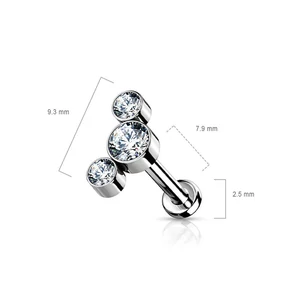 Ezüst Színű 316L Orvosi Acél Egyenesszárú Labret Piercing Kék Cirkónia Kövekkel