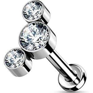 Ezüst Színű 316L Orvosi Acél Egyenesszárú Labret Piercing Cirkónia Kövekkel