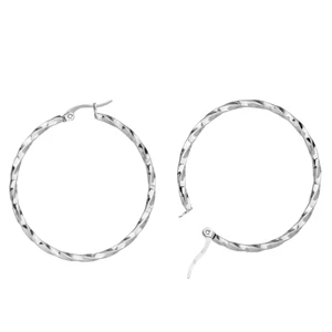 Ezüst Színű Rozsdamentes Acél Csavart Karika Fülbevaló - 44 mm