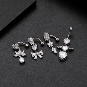 A &amp; ONE Ezüst Színű Szív Szárnnyal Alakú Cirkónia Köves Lógós Köldök Piercing