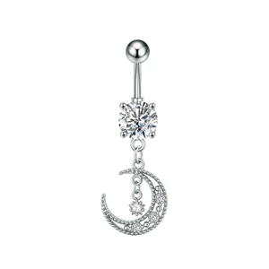 A &amp; ONE Ezüst Színű 316L Orvosi Acél Hold Alakú Lógós Köldök Piercing