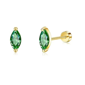 A &amp; ONE 316L Ezüst Színű Labret Piercing Zöld Cirkónia Kővel