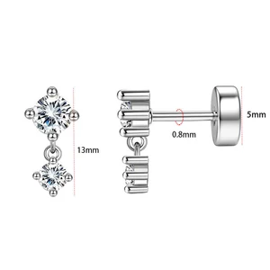 A &amp; ONE 316L Ezüst Színű Lógós Labret Piercing Cirkónia Kővel