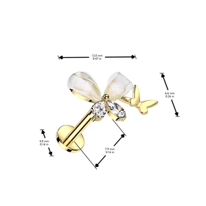 A &amp; ONE Ezüst Színű 316L Orvosi Acél Labret Piercing Réz Pillangó Dísszel