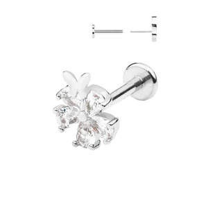 A &amp; ONE Ezüst Színű Rozsdamentes Acél Labret Piercing Virág Alakú Pillangó Dísszel