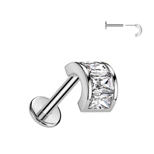 Ezüst Színű 316L Orvosi Acél Push-in Labret Piercing Félkör Alakú Köves Dísszel