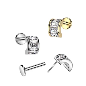 Arany Színű 316L Orvosi Acél Push-in Labret Piercing Félkör Alakú Köves Dísszel