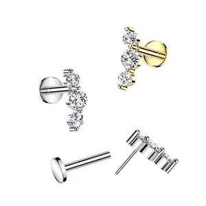 Ezüst Színű 316L Orvosi Acél Push-in Labret Piercing Köves Dísszel