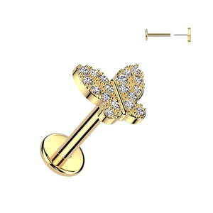 Arany Színű 316L Orvosi Acél Push-in Labret Piercing Pillangó Dísszel