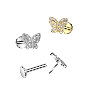 Ezüst Színű 316L Orvosi Acél Push-in Labret Piercing Pillangó Dísszel