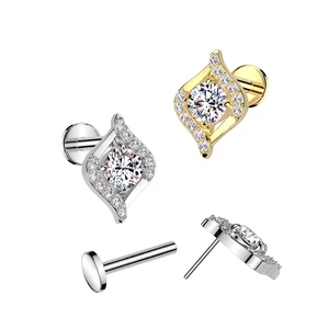 Arany Színű 316L Orvosi Acél Push-in Labret Piercing Cirkónia Kövekkel