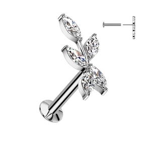 Ezüst Színű 316L Orvosi Acél Push-in Labret Piercing Cirkónia Kővel