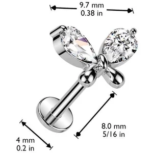 Ezüst Színű Pillangó Alakú Push-in Labret Piercing Cirkónia Kővel
