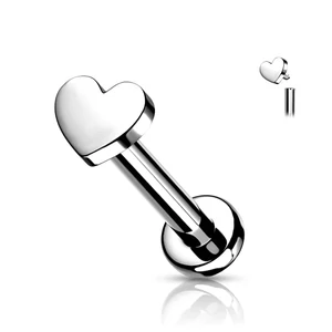 Ezüst Színű Szív Alakú Titánium Egyenesszárú Labret Piercing