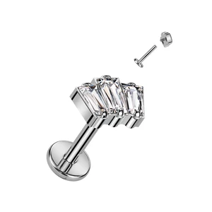 Ezüst SzínűTitánium Egyenesszárú Labret Piercing Kövekkel Díszítve
