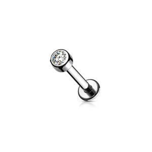 A &amp; ONE Ezüst Színű Titánium Push-in Labret Piercing Kővel