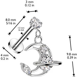 Ezüst Színű Push-in Labret Piercing Hold Medállal Cirkónia Kővel