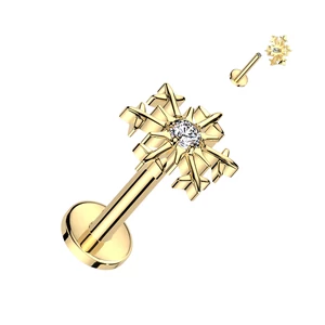 Arany Színű Hópehely Alakú Titánium Labret Piercing Fehér Cirkónia Kővel