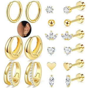 A &amp; ONE Arany Színű 316L Piercing Szett Cirkónia Kővel - 9 pár