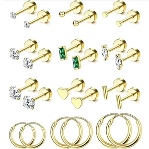 Arany Színű 316L Piercing Szett - 12 pár