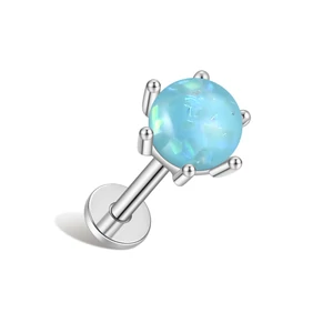 316L Orvosi Acél Push-in Labret Piercing Kék Kővel