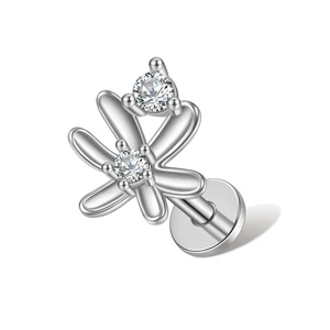 316L Orvosi Acél Ezüst Színű Push-in Labret Piercing Virág Dísszel