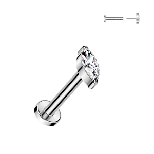 A &amp; One Ezüst Színű Titánium Push-in Labret Piercing Kő Díszítéssel