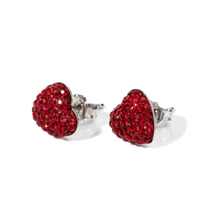 Piros Swarovski® Kristályokkal Kirakott S925 Ezüst Szíves Fülbevaló