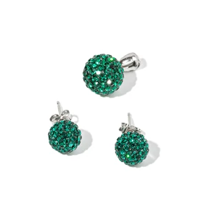 A &amp;amp; ONE S925 Ezüst Gömb Fülbevaló És Nyaklánc Szett Sötétzöld Swarovski® Kövekkel