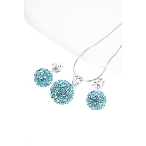 A &amp; ONE S925 Ezüst Gömb Fülbevaló És Nyaklánc Szett Világoskék Swarovski® Kövekkel