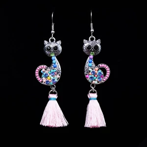 Rózsazsín,macskás női fülbevaló