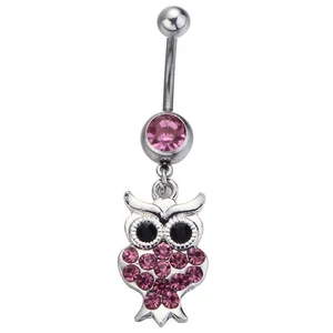 A & ONE Ezüst Színű Rózsaszín Baglyos Orvosi Acélból Készült Köldök Piercing