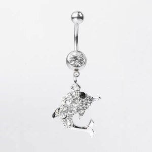 A & ONE Ezüst Színű Orvosi Acél Köldök Piercing Strasszköves Delfin Medállal
