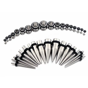 A & ONE Ezüst színű taper fültágító szett - orvosi acél - 1.6 mm