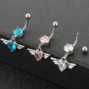 A & ONE Ezüst színű cirkónia köves szivecskés medálos köldök piercing