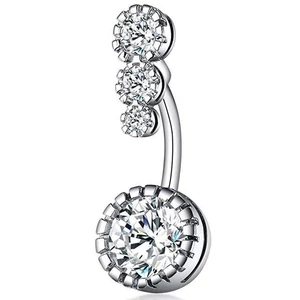 A & ONE Elegáns ezüst színű 4 cirkónia kővel díszített köldök piercing