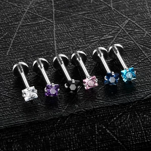A & ONE Ezüst Színű Rozsdamentes Acél Piercing Lila Cirkónia Kővel, 6 mm