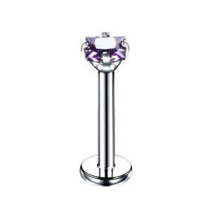 A & ONE Ezüst Színű Rozsdamentes Acél Piercing Lila Cirkónia Kővel, 6 mm
