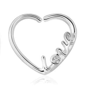 A & ONE Ezüst Színű 1db-os Szív Alakú Love Feliratos Cirkonia Köves Hamis Piercing Balos