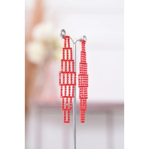 Piros Színű Téglalap Alakú Cirkónia Kövekkel Díszített Lógós Fülbevaló