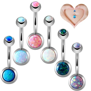A & ONE Ezüst Színű Orvosi Acél Köldök Piercing Lila Opálokkal