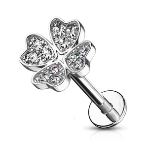 A & ONE 14 Karátos Arannyal Bevont Ezüst Színű Lóhere Alakú Piercing, 6 mm