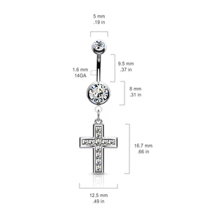 A & ONE Ezüst Színű Orvosi Fém Kereszt Alakú Köldök Piercing Cirkónia Kövekkel