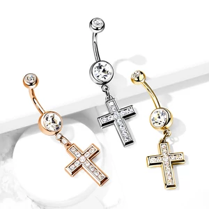 A & ONE Ezüst Színű Orvosi Fém Kereszt Alakú Köldök Piercing Cirkónia Kövekkel