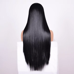 Fekete Színű Egyenes Lace Front Szintetikus Paróka