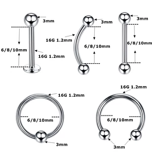 A & ONE Ezüst Színű  10 Darabos Orvosi Acélból Készült Piercing Szett 8mm